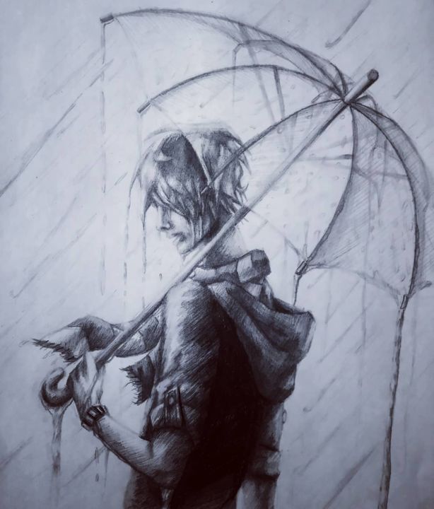 Рисунок под названием "Дождь" - Тимофей Филимонов, Подлинное произведение искусства, Карандаш