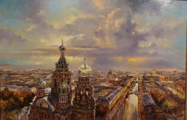 Painting titled ""Spas" above the ci…" by Alexey Rychkov, Original Artwork, Oil