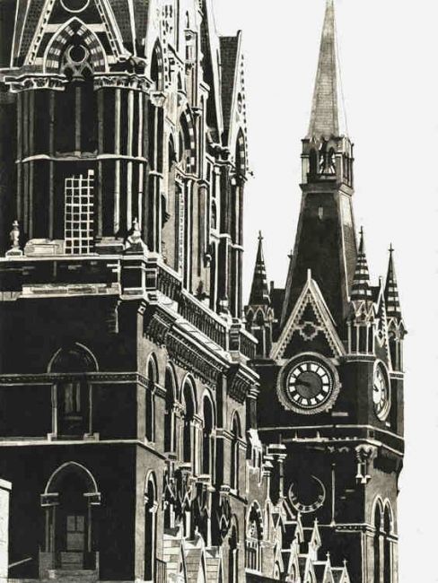 Printmaking titled "ST PANCRAS CLOCKTOW…" by Ryepress - Colin Bailey, Original Art, Engraving