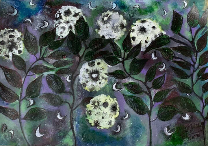 Painting titled "Mystic Moons" by Rym Murtada, Original Artwork, Acrylic