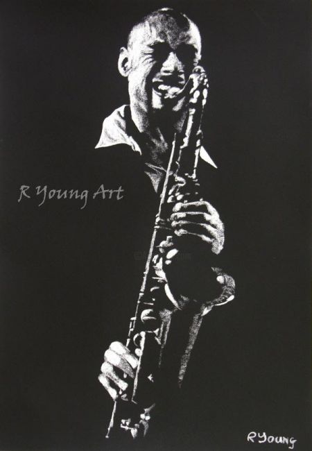 Painting titled "Sax Player" by Richard Young, Original Artwork