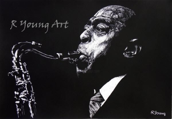 Картина под названием "Jazz Legen Archie S…" - Richard Young, Подлинное произведение искусства