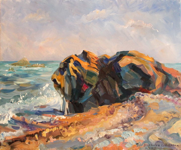 Painting titled "Gardien de la plage" by Alexandra L. Zeltser, Original Artwork, Oil