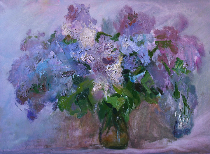 Schilderij getiteld "The Smell of Lilac" door Sergey Kostov, Origineel Kunstwerk, Olie