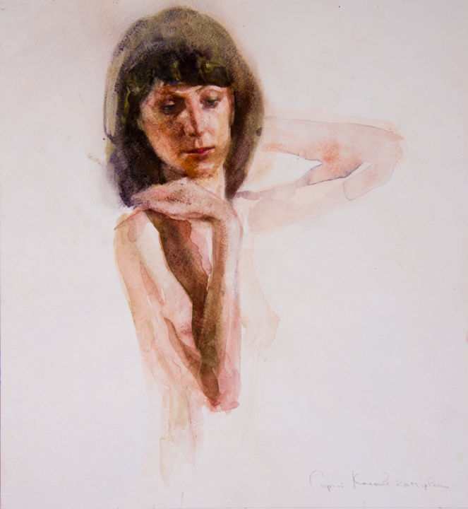 Painting titled "Mylene" by Sergey Kostov, Original Artwork, Watercolor