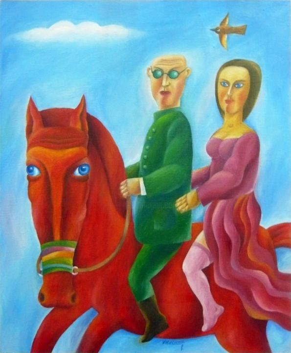 Painting titled "купание красного ко…" by Sergei Burmanov, Original Artwork, Oil