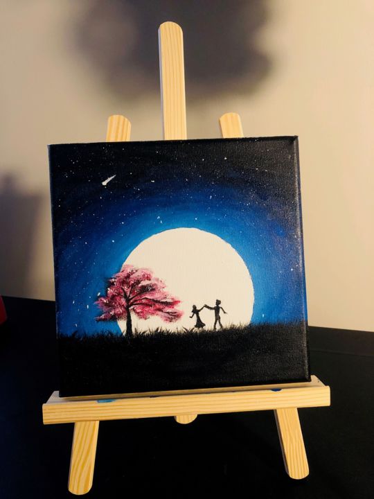 Painting titled "Moonlight Romance" by S. Chitra Rao, Original Artwork, Acrylic