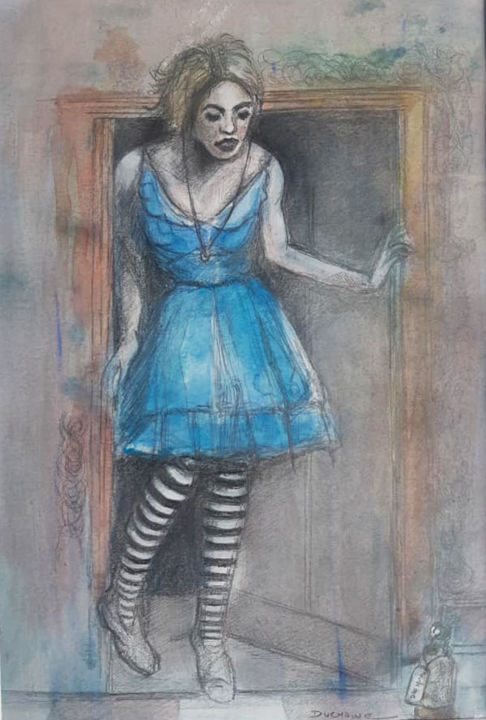 Картина под названием "Dessin Crayon sur l…" - Sophie Duchaine, Подлинное произведение искусства, Акварель