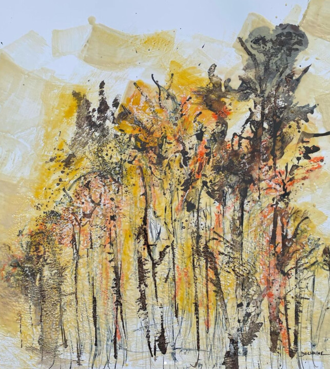 Peinture intitulée "forest" par Sophie Duchaine, Œuvre d'art originale, Encaustique Monté sur Carton