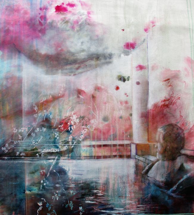 Malarstwo zatytułowany „Le bain” autorstwa Sophie Garapon, Oryginalna praca, Olej Zamontowany na Drewniana rama noszy