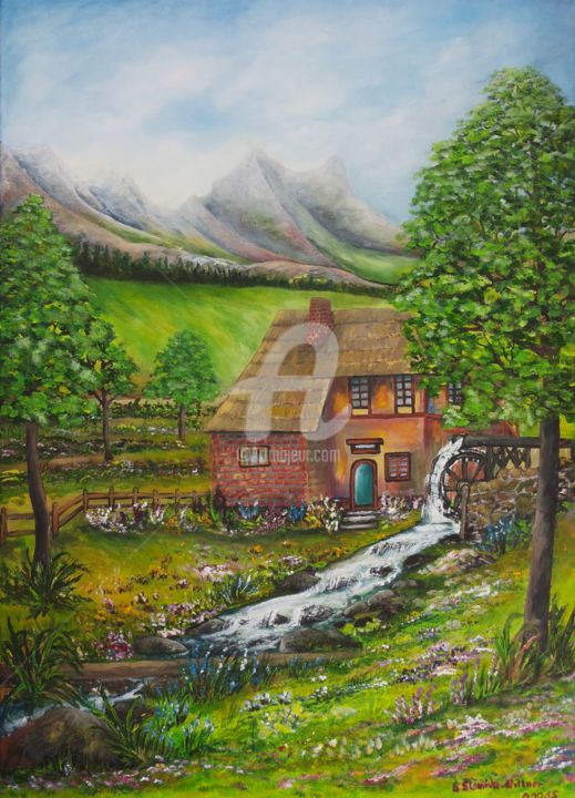 Painting titled "Landschaft" by Elisabeth Willner, Original Artwork, Oil