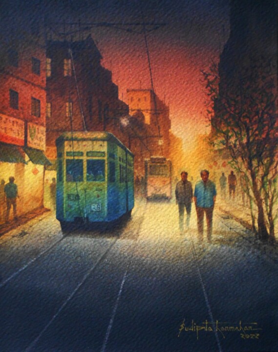 Malerei mit dem Titel "cityscape 22" von Sudipta Karmakar, Original-Kunstwerk, Aquarell