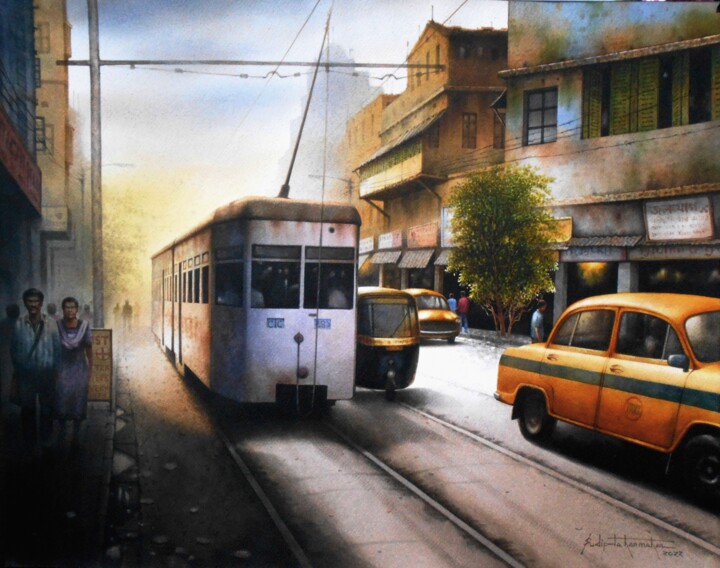 Painting titled "cityscape" by Sudipta Karmakar, Original Artwork, Watercolor