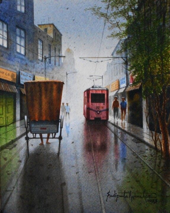 Painting titled "After rainy day in…" by Sudipta Karmakar, Original Artwork, Watercolor