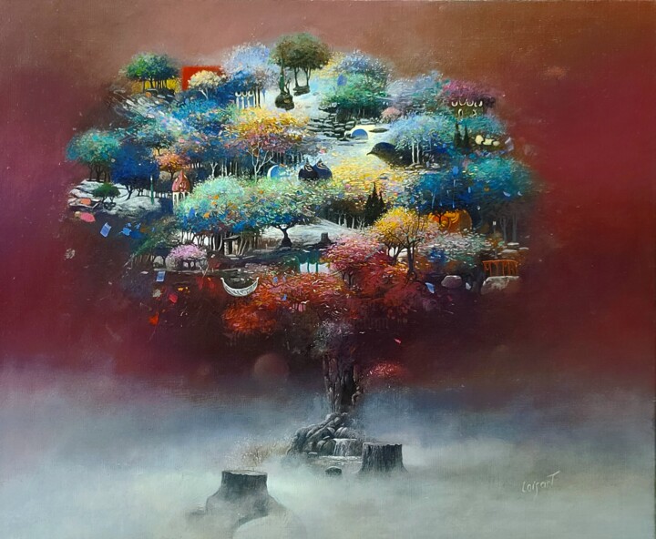 Ζωγραφική με τίτλο "Arbre d'arbre en au…" από Sylvain Loisant, Αυθεντικά έργα τέχνης, Λάδι