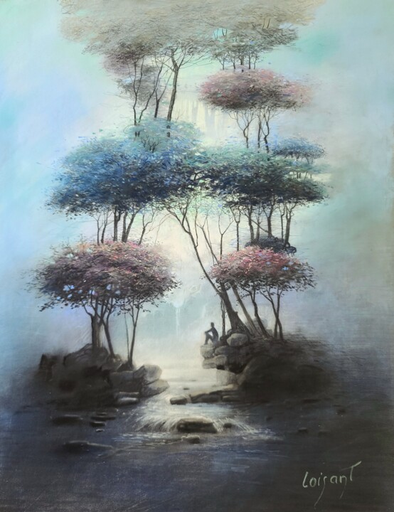 Peinture intitulée "Et coule une rivière" par Sylvain Loisant, Œuvre d'art originale, Pastel