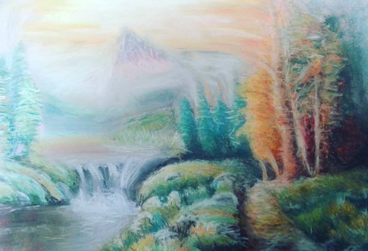 Dessin intitulée "Paisible automne." par Solan Et Ses Pastels, Œuvre d'art originale, Pastel