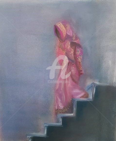 Painting titled "rushed woman" by Sol, Original Artwork, Pastel