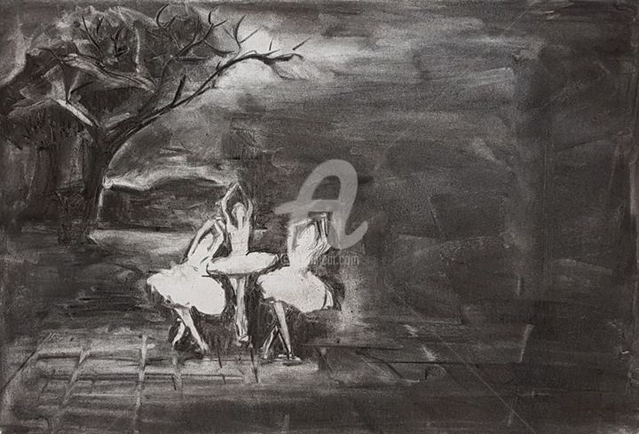 Рисунок под названием "dancer in the dark" - Sol, Подлинное произведение искусства, Древесный уголь