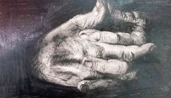 Рисунок под названием "Hands that tell sto…" - Sol, Подлинное произведение искусства, Древесный уголь