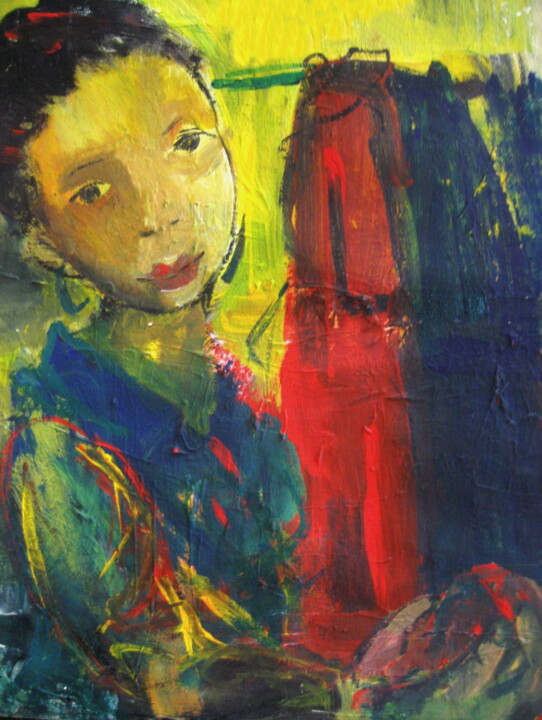 Peinture intitulée "Woman near the ward…" par Sheila, Œuvre d'art originale, Acrylique