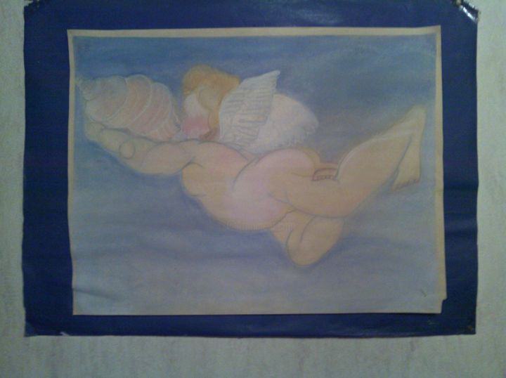 Painting titled "ange a la conque" by San, Original Artwork