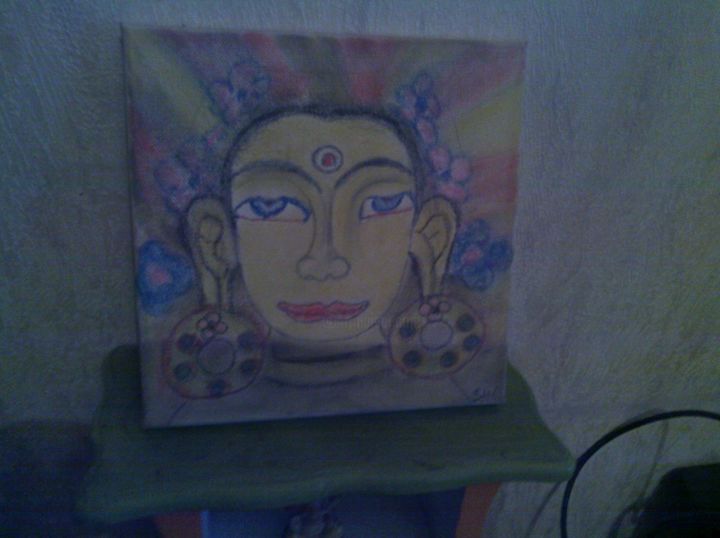 Peinture intitulée "bouddha tibètain" par San, Œuvre d'art originale