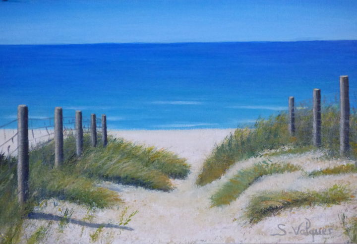 Painting titled "La plage, les dunes…" by S-Valques, Original Artwork, Acrylic
