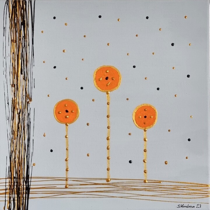 Peinture intitulée "Orange Blumen" par Sigrid Vondran, Œuvre d'art originale, Acrylique Monté sur Châssis en bois
