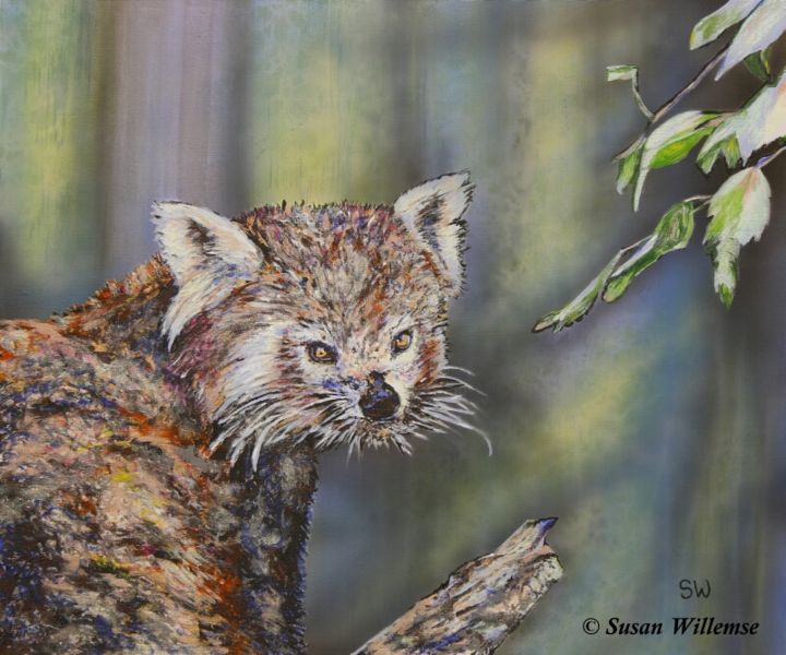 Painting titled "Red Panda" by Susan Willemse, Original Artwork, Acrylic Mounted on Wood Stretcher frame