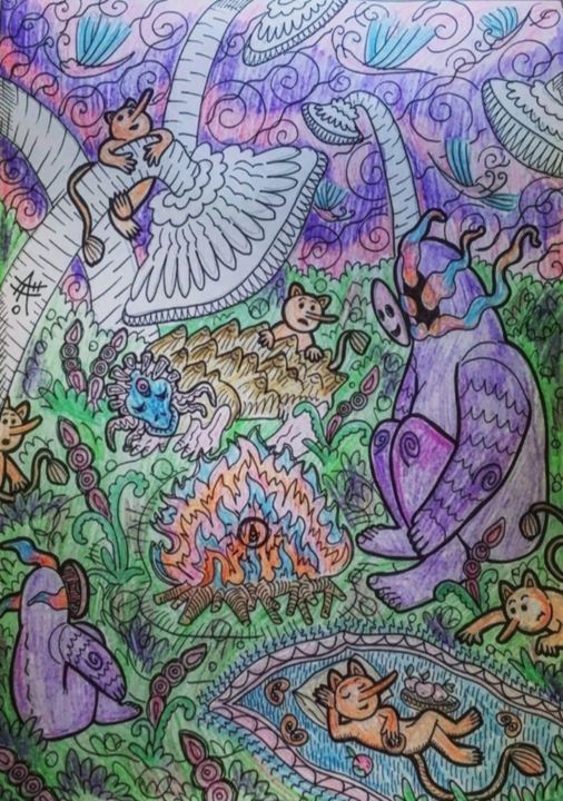 「Заколдованный лес」というタイトルの描画 Антон Литвиновによって, オリジナルのアートワーク, ジェルペン