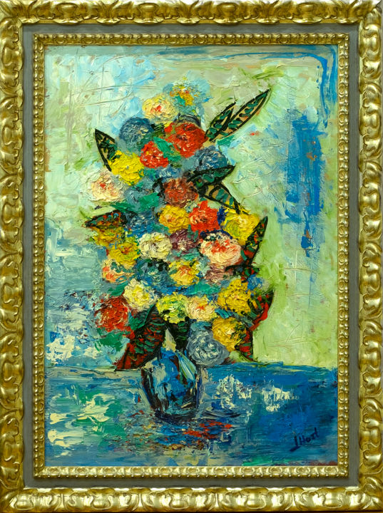 Painting titled "Букет модерн" by Lilian Harts, Original Artwork, Oil Mounted on Wood Stretcher frame