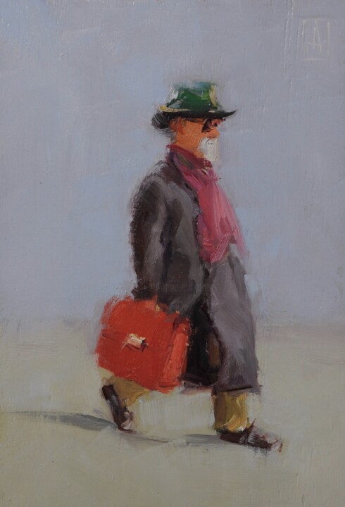 Malerei mit dem Titel "man with briefcase" von Saash, Original-Kunstwerk, Öl