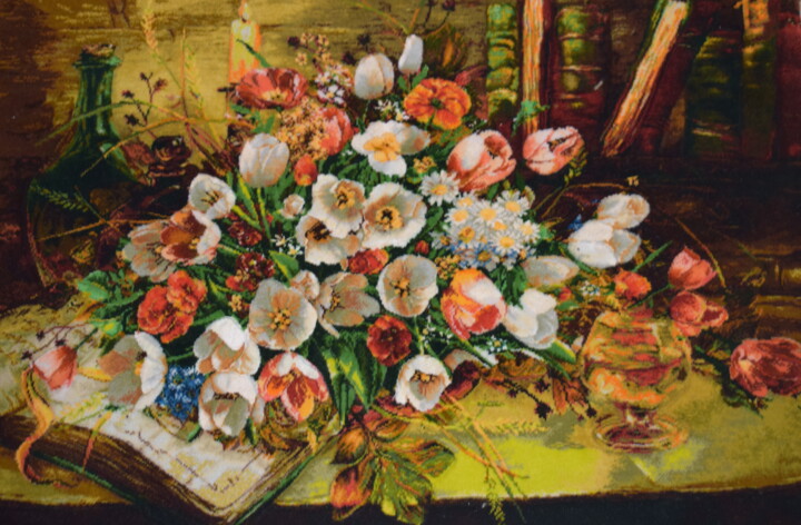 Arte têxtil intitulada "Tulipes et livres" por Fariba Ahmadi, Obras de arte originais, Tapeçaria