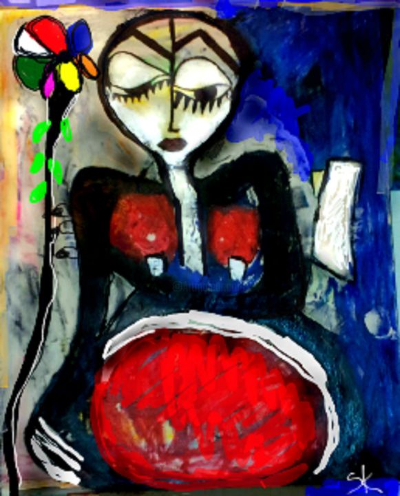 Peinture intitulée "sk30-la-dame-noire-…" par Sabah Kara, Œuvre d'art originale, Huile