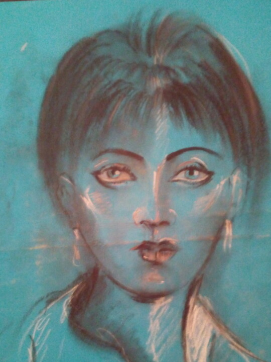 Dessin intitulée "Le bleu tiède" par Sabah Ould Taleb, Œuvre d'art originale, Crayon