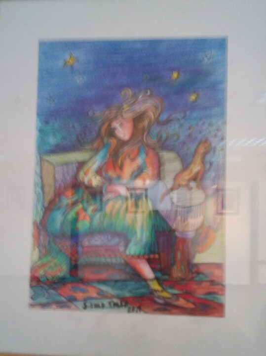Dessin intitulée "Elle" par Sabah Ould Taleb, Œuvre d'art originale, Crayon Monté sur Verre