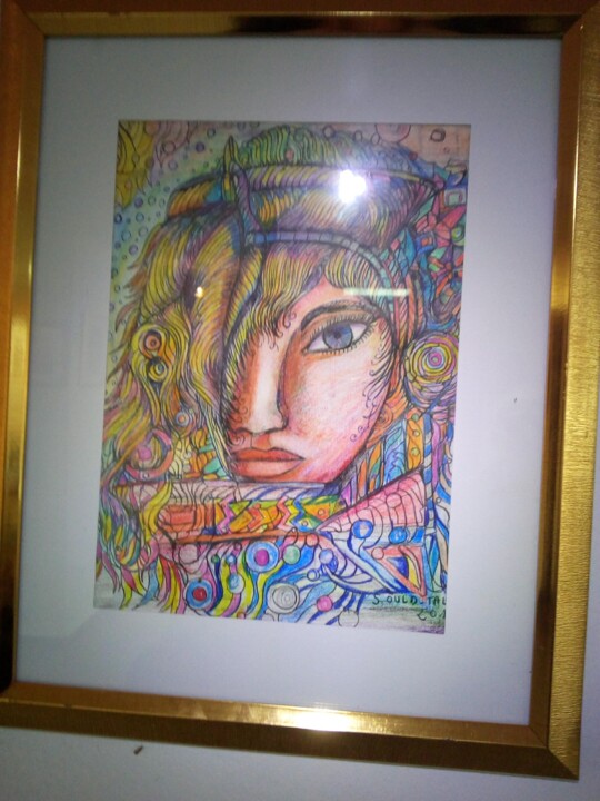 Dessin intitulée "Elle1..." par Sabah Ould Taleb, Œuvre d'art originale, Crayon Monté sur Verre