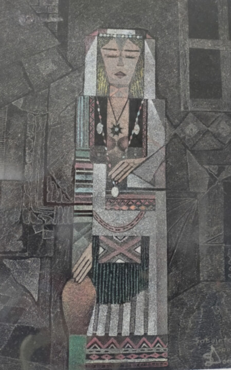 Gravures & estampes intitulée "La femme albanaise" par Sabajete Doda, Œuvre d'art originale, Gravure