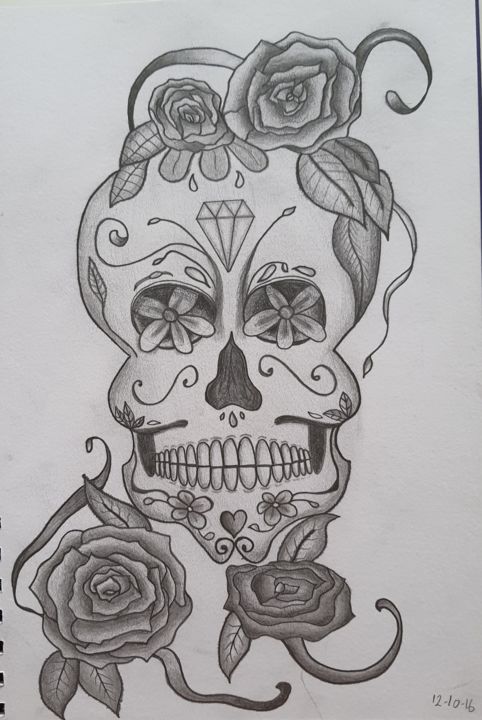 Dessin intitulée "Tête de mort" par Sab Lec, Œuvre d'art originale, Crayon