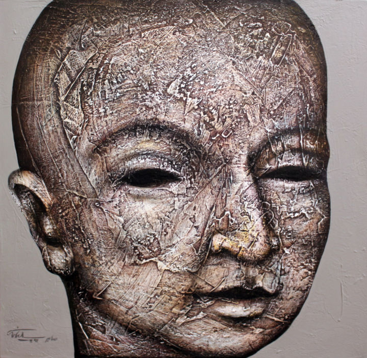 Painting titled "Stone Faces Collect…" by Saber Soleimani, Original Art, Other