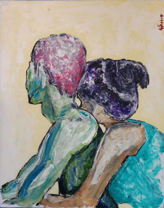Peinture intitulée "Couple 1" par Sabin, Œuvre d'art originale, Acrylique Monté sur Carton
