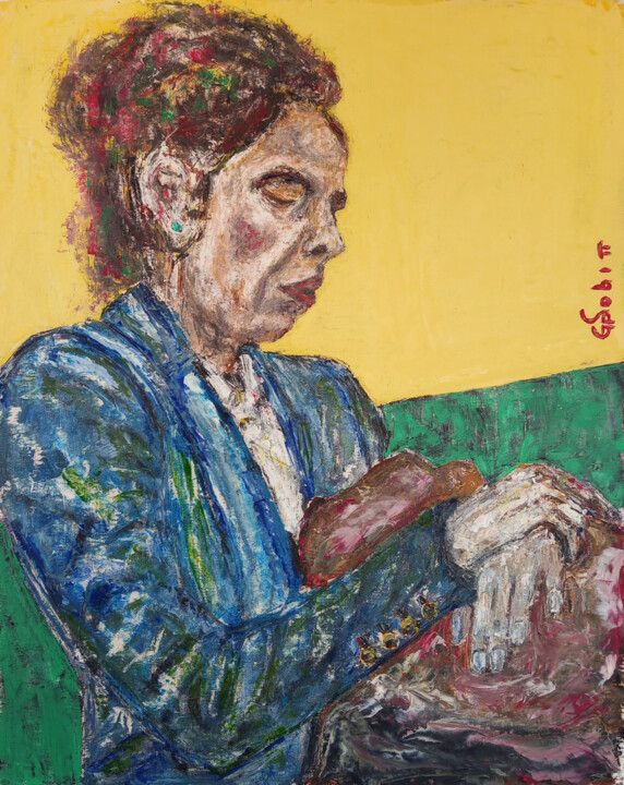 Painting titled "Women 1" by Sabin, Original Artwork, Acrylic Mounted on Cardboard
