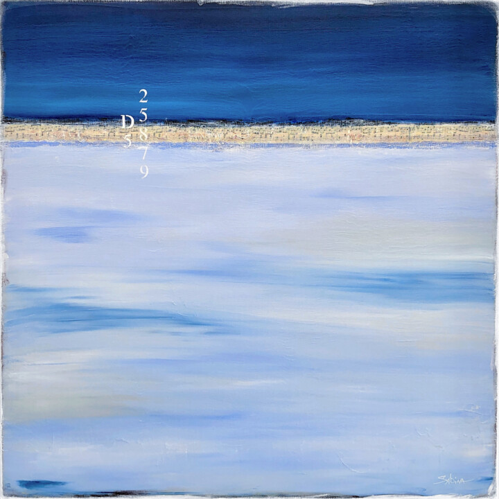 Painting titled "Blue Sunset" by Sabina D'Antonio, Original Artwork, Acrylic Mounted on Wood Stretcher frame