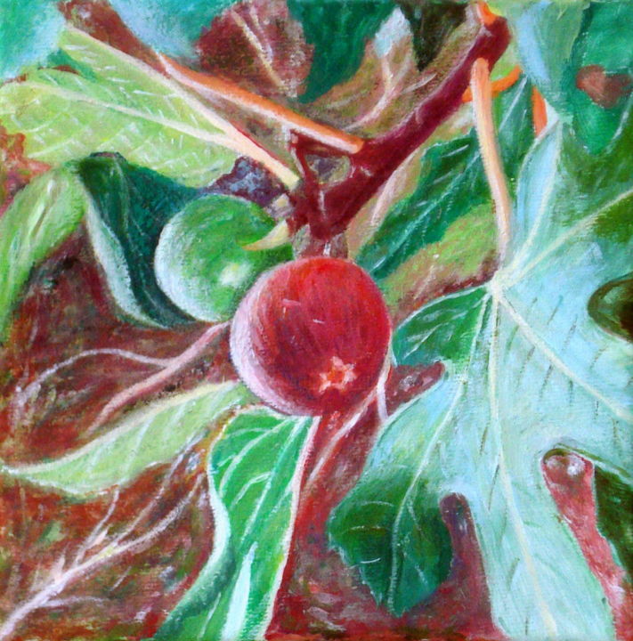 Painting titled "Fig Tree - one of T…" by Sabina Faynberg, Original Artwork, Acrylic Mounted on Wood Panel