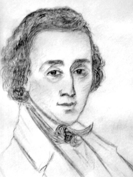 Drawing titled "Frederic Chopin" by Sabina Faynberg, Original Artwork, Pencil