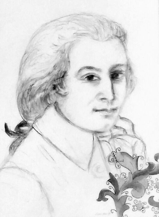 Drawing titled "Mozart - One of The…" by Sabina Faynberg, Original Artwork, Pencil