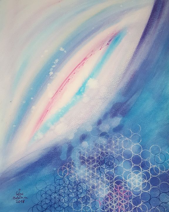 Painting titled "universe flower" by Sabina Kiss, Original Artwork, Acrylic