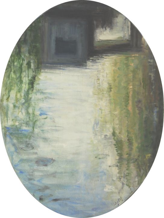 Peinture intitulée "Reflets dans le Loir" par Sabine Dutilh, Œuvre d'art originale, Huile