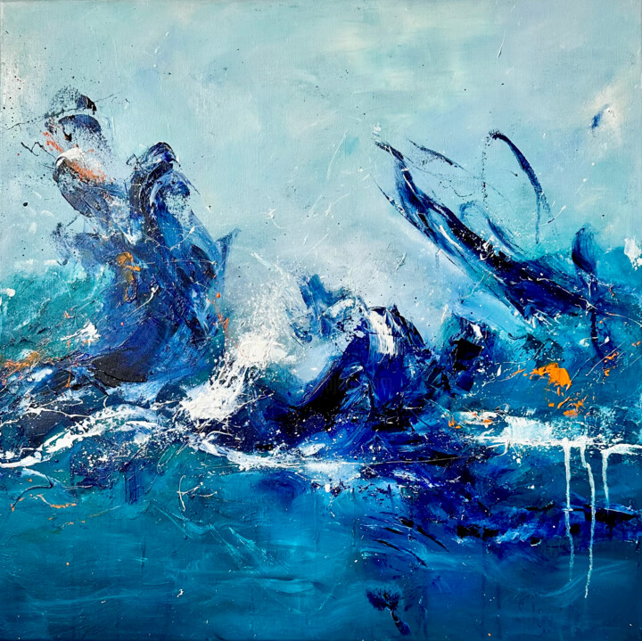 Painting titled "Waves II" by Sabine Kay, Original Artwork, Oil Mounted on Wood Stretcher frame